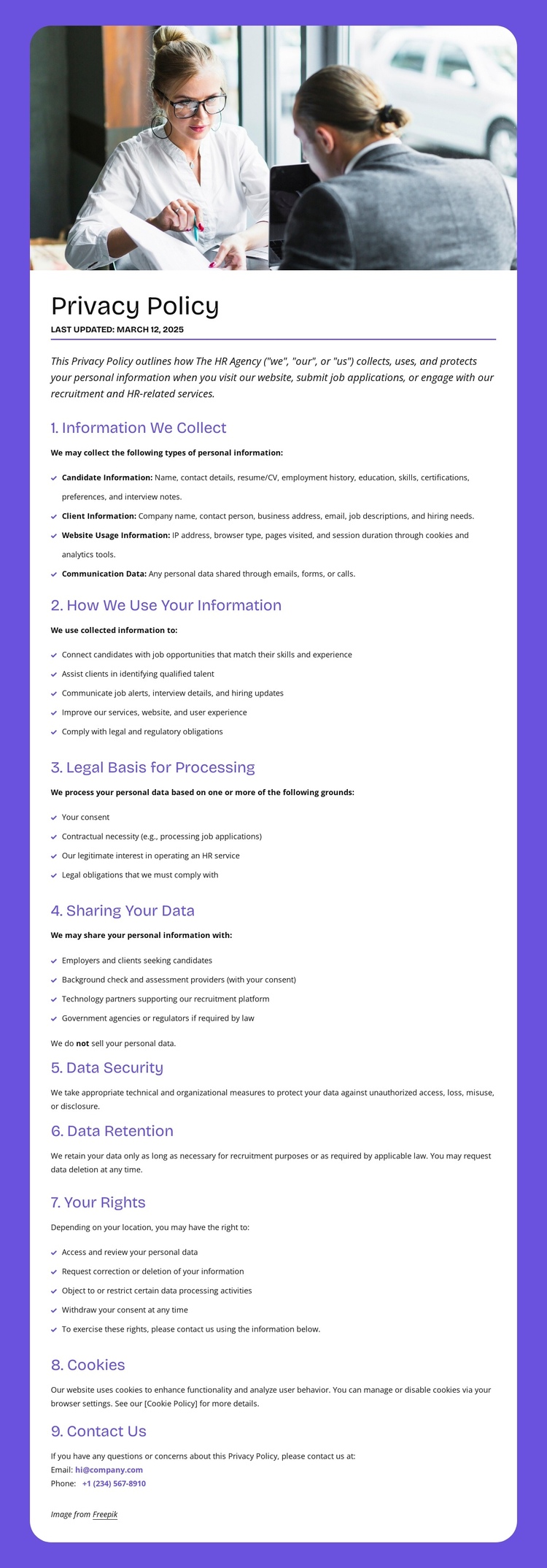 How we use your information One Page Template