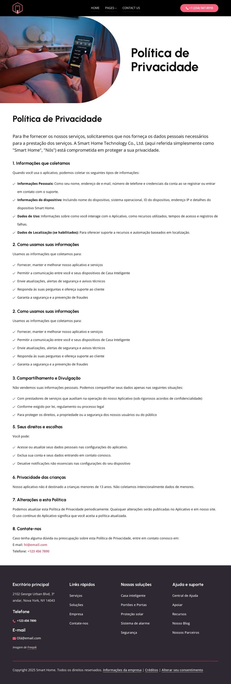 Vida inteligente, dados seguros Design do site