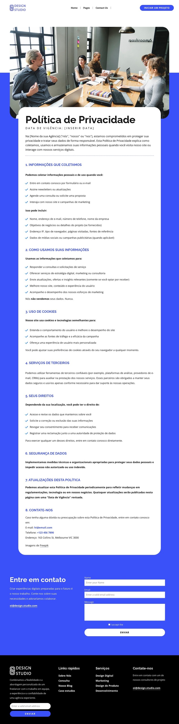 Política de proteção de dados e privacidade Template CSS