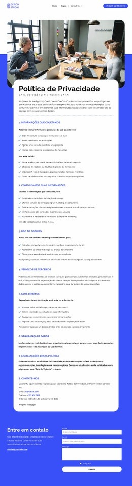 Política de proteção de dados e privacidade Modelos HTML5