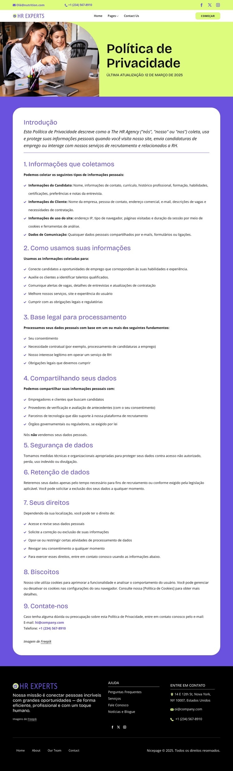 Privacidade que funciona para você Modelo HTML5