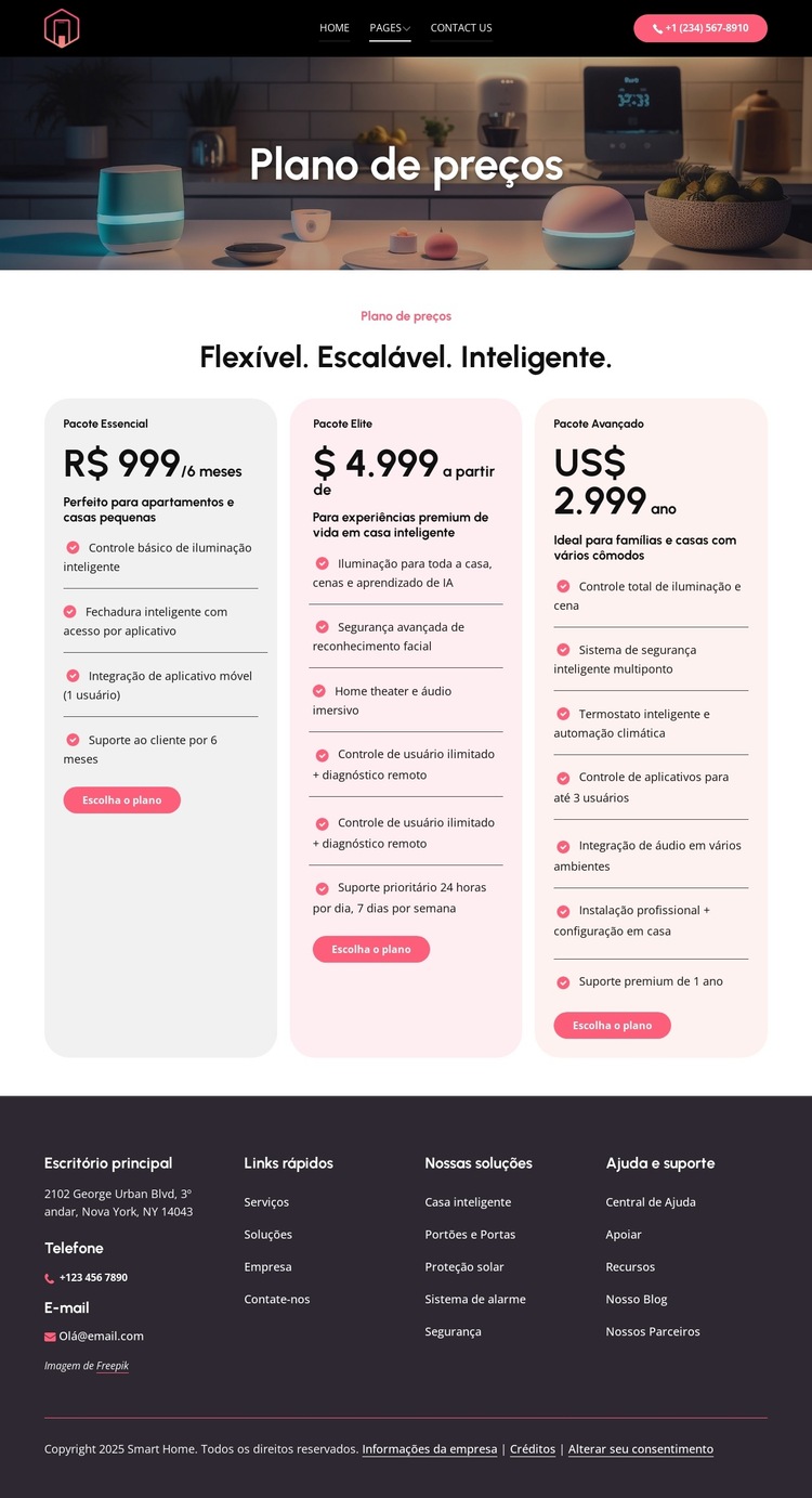 Planos de preços flexíveis Modelo de site