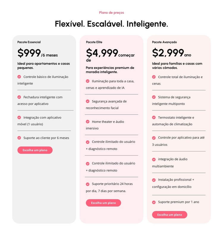 Planos de preços escaláveis Modelo de site