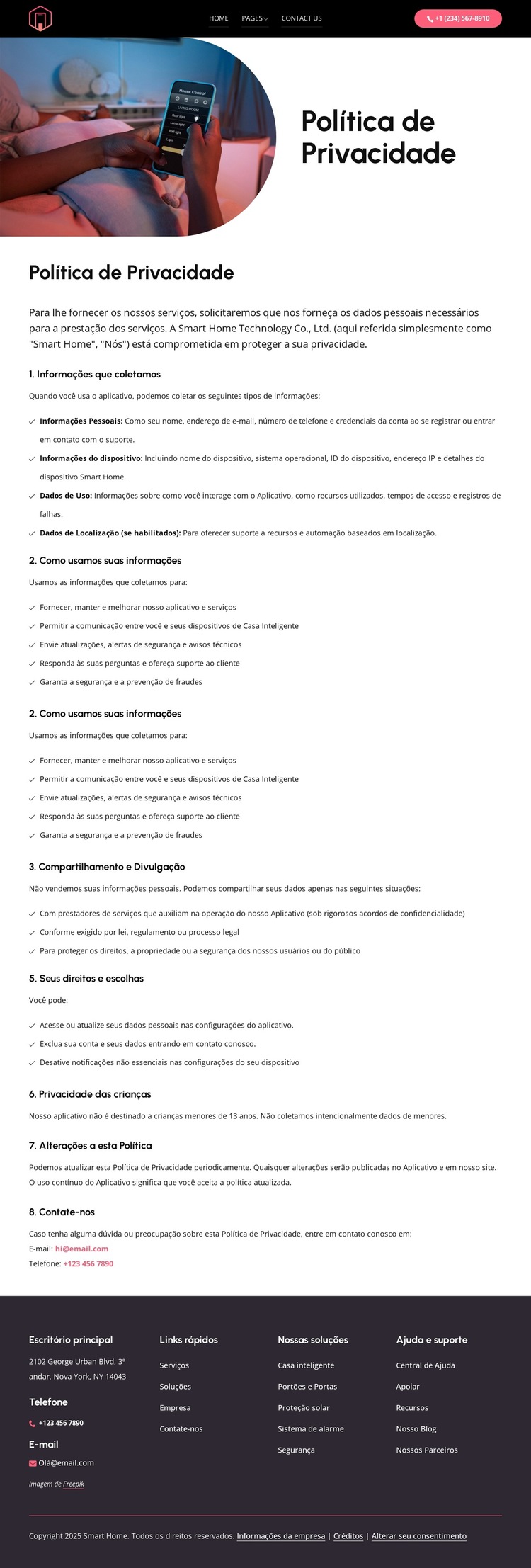 Vida inteligente, dados seguros Modelo de site