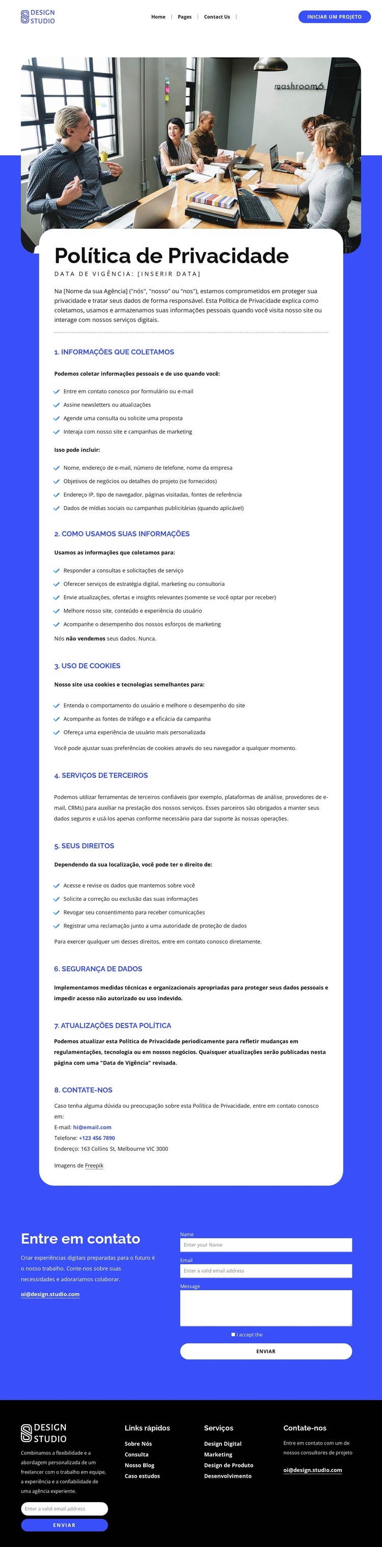 Política de proteção de dados e privacidade Tema WordPress