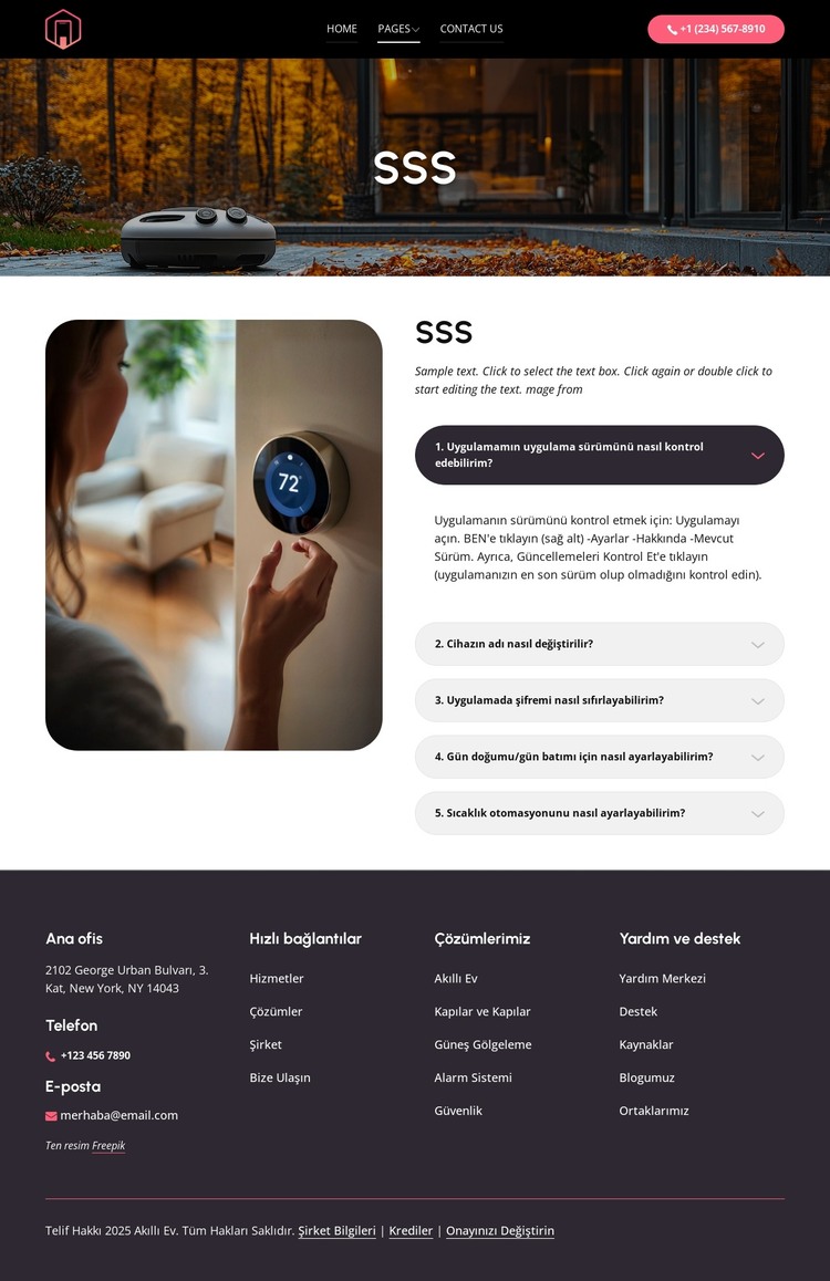 Akıllı ev uygulaması SSS HTML Şablonu