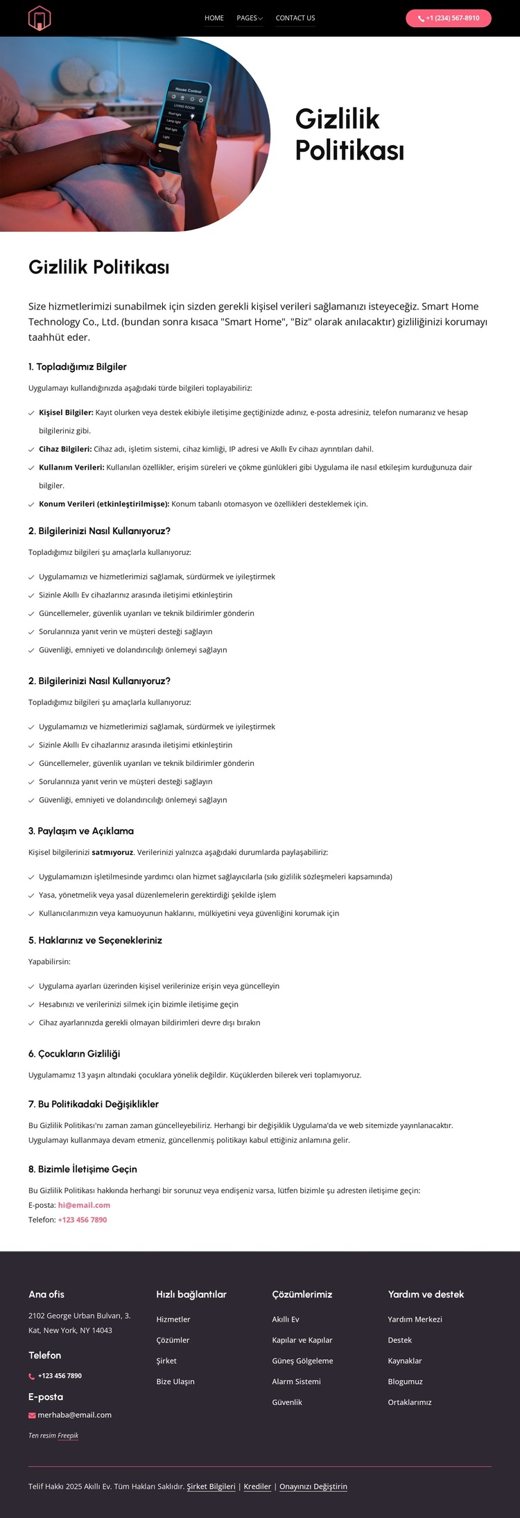 Akıllı yaşam, güvenli veriler Web Sitesi Şablonu