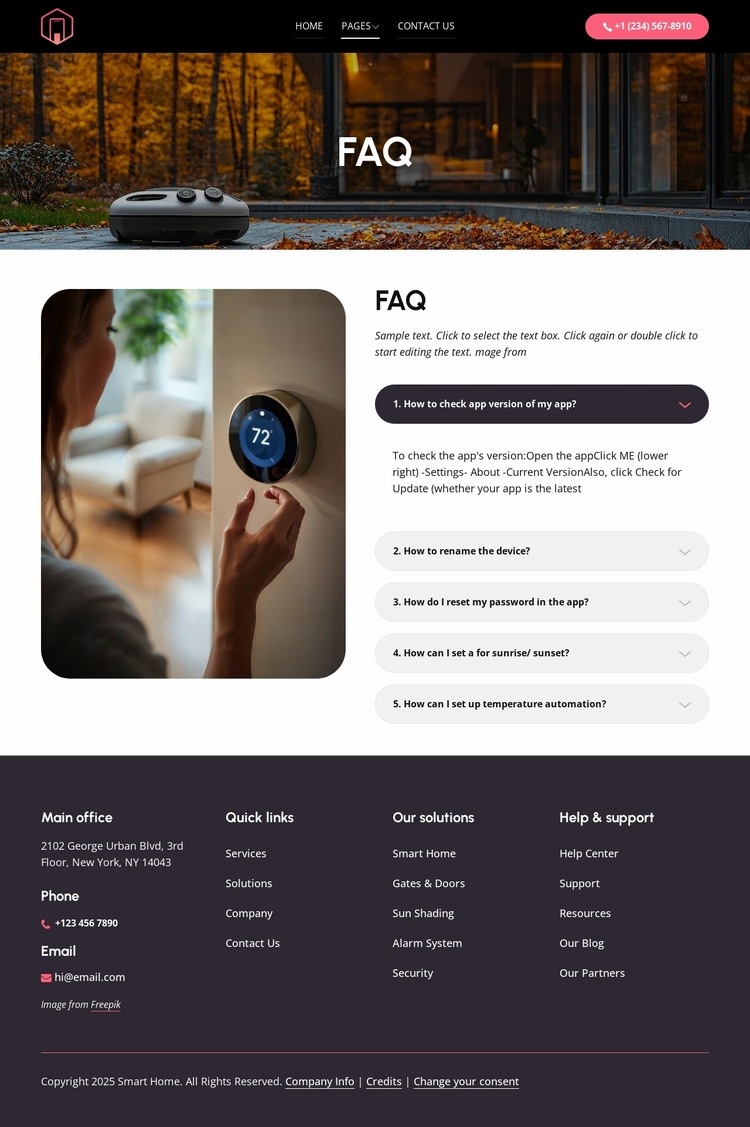 Smart home app faq Web Page Design