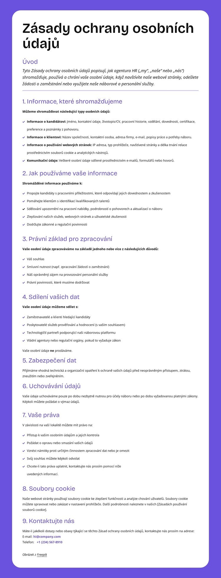 Ochrana soukromí na podnikové úrovni Šablona HTML