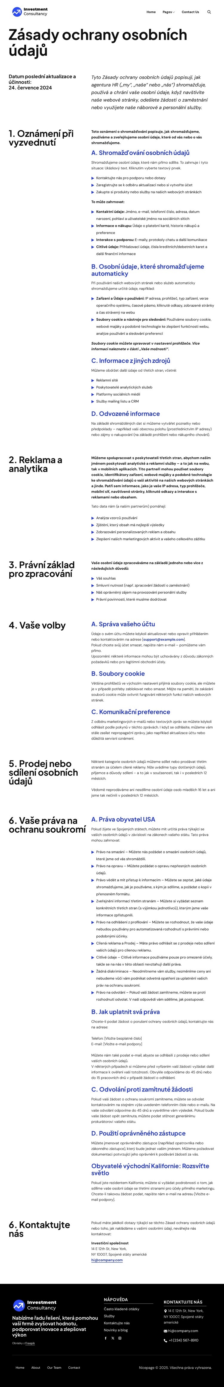 Zásady ochrany osobních údajů Šablona HTML