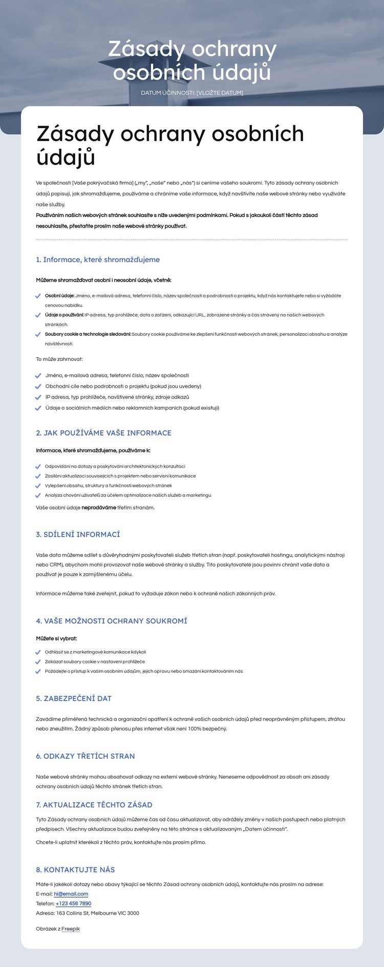 Respektujeme vaše soukromí Šablona