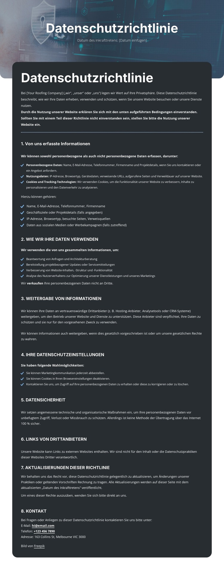 Vertraulichkeit, auf die Sie sich verlassen können HTML-Vorlage