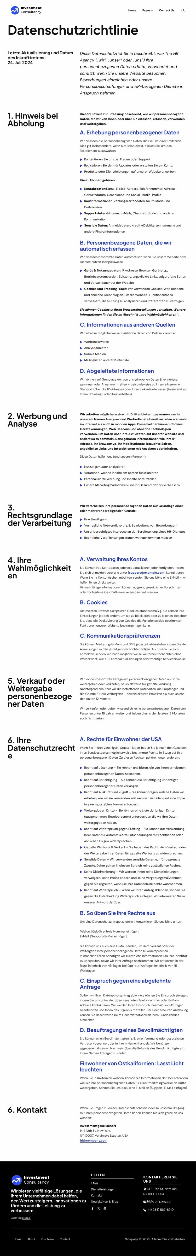 Datenschutzrichtlinie HTML5-Vorlage