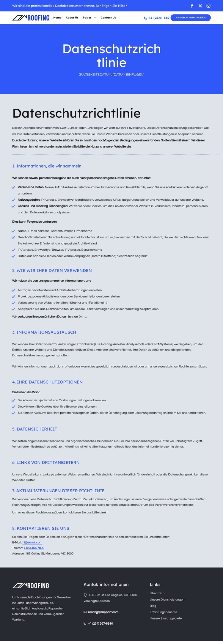 Wir respektieren Ihre Privatsphäre Joomla Vorlage