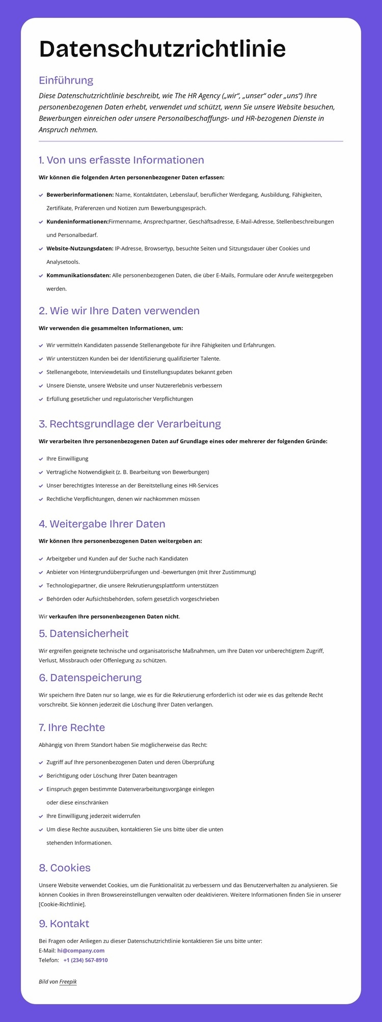 Datenschutz auf Unternehmensebene Vorlage