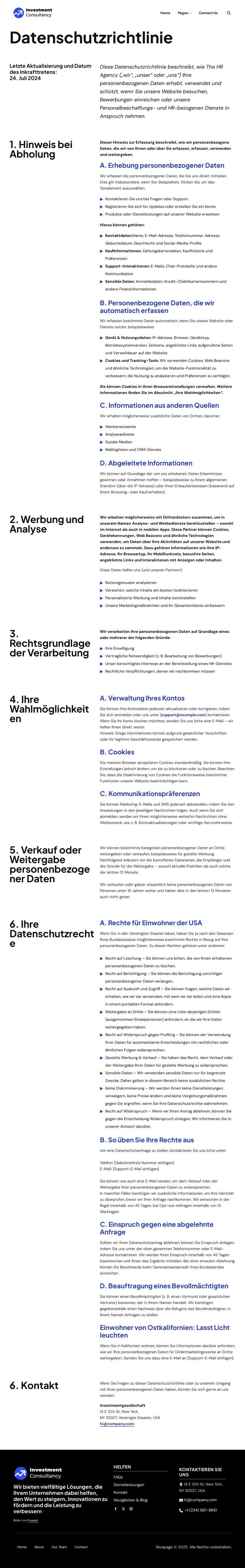 Datenschutzrichtlinie Website design