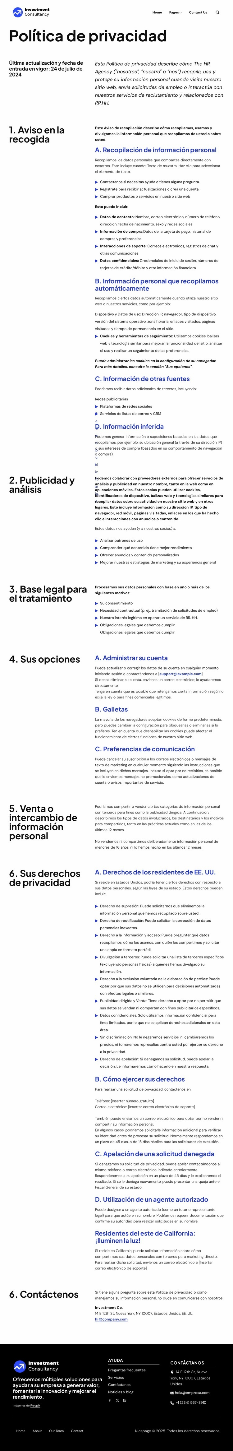 Política de privacidad Diseño de páginas web