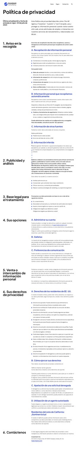 Política de privacidad Maquetas de sitios web