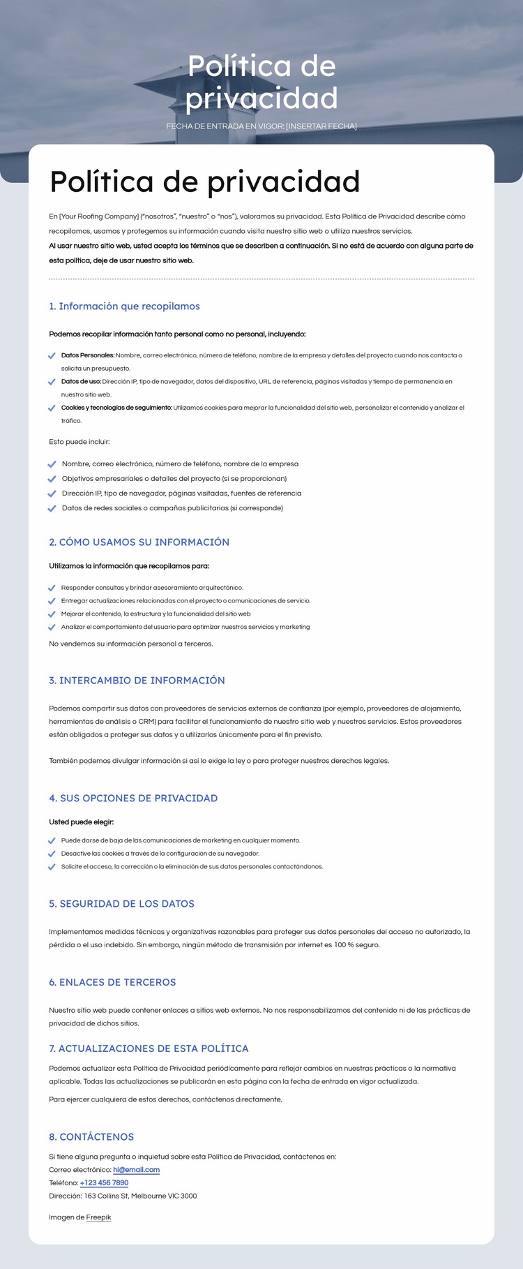 Respetamos tu privacidad Plantilla Joomla