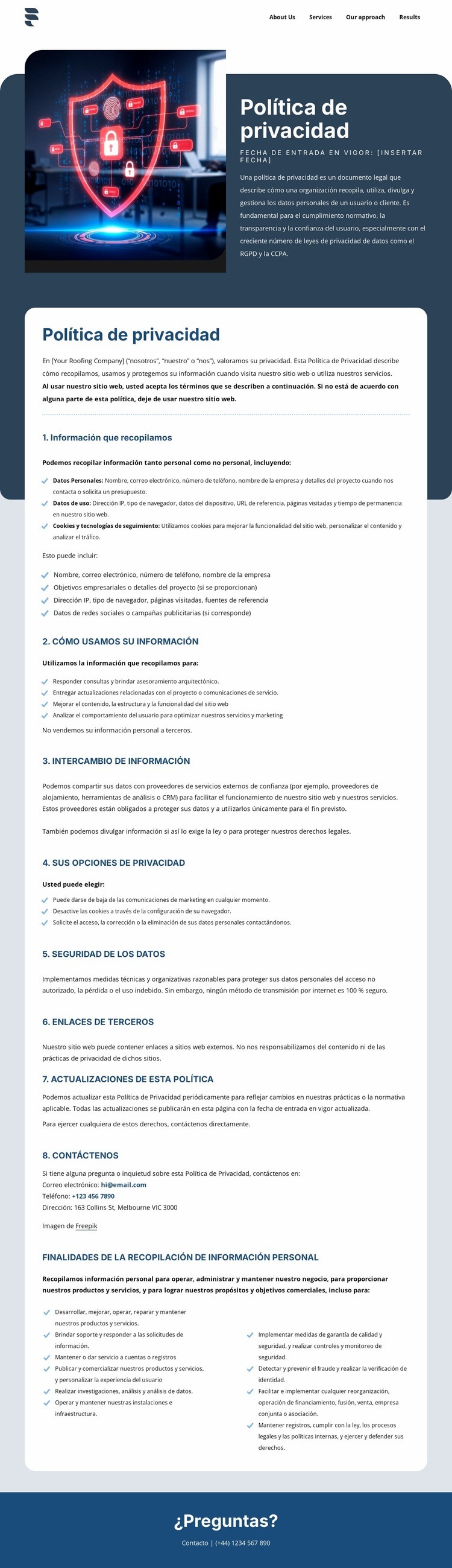 La privacidad es importante para nuestros clientes Plantilla