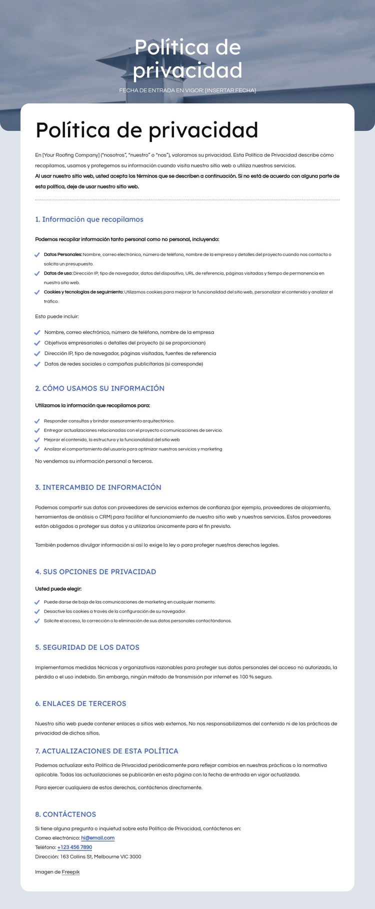 Respetamos tu privacidad Plantilla de sitio web