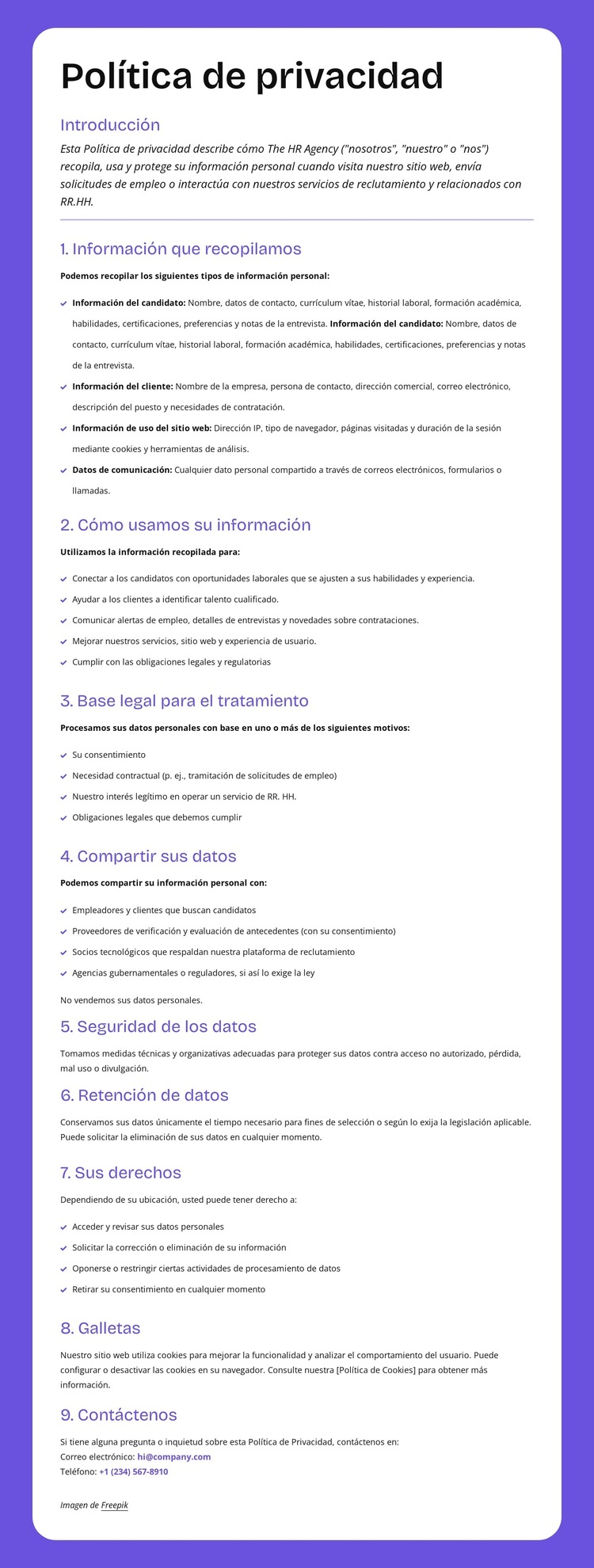 Protección de la privacidad a nivel empresarial Plantilla de sitio web