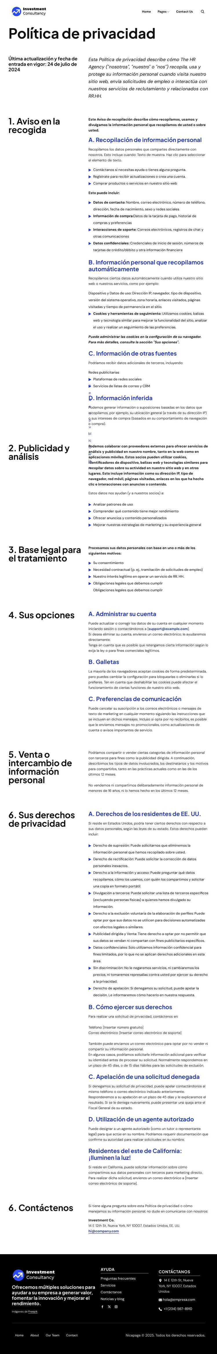 Política de privacidad Plantilla de sitio web