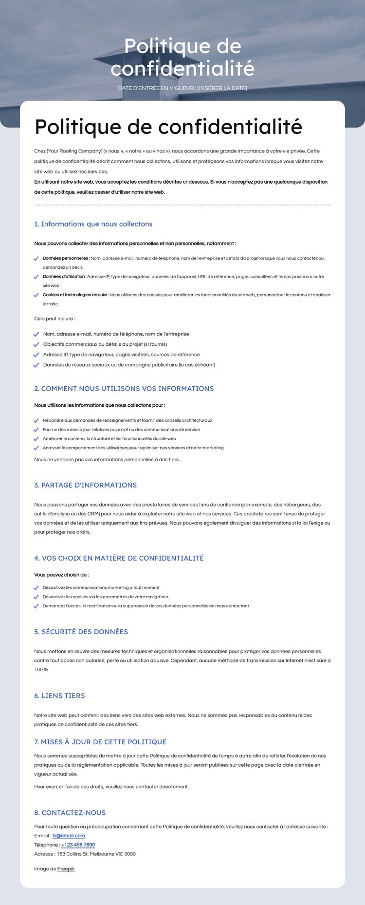 Nous respectons votre vie privée Conception de site Web