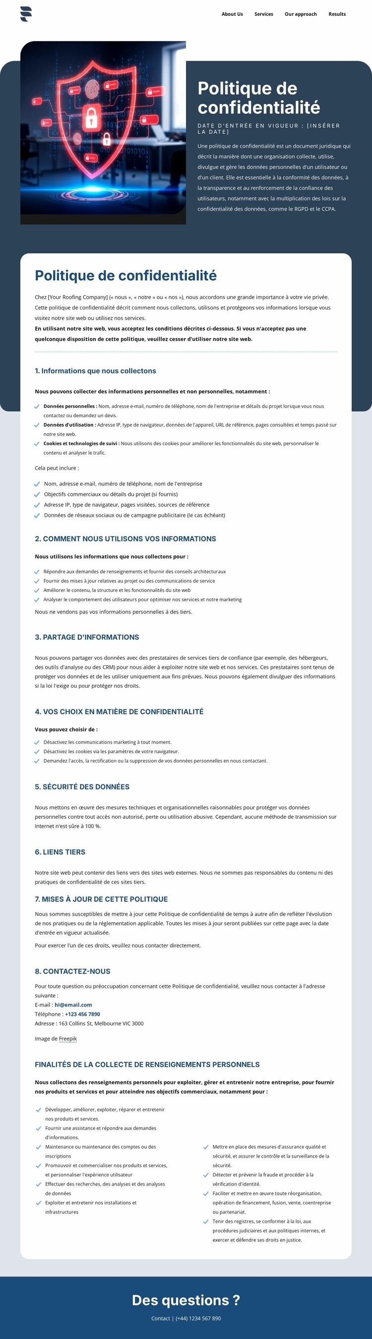 La confidentialité est importante pour nos clients Conception de site Web