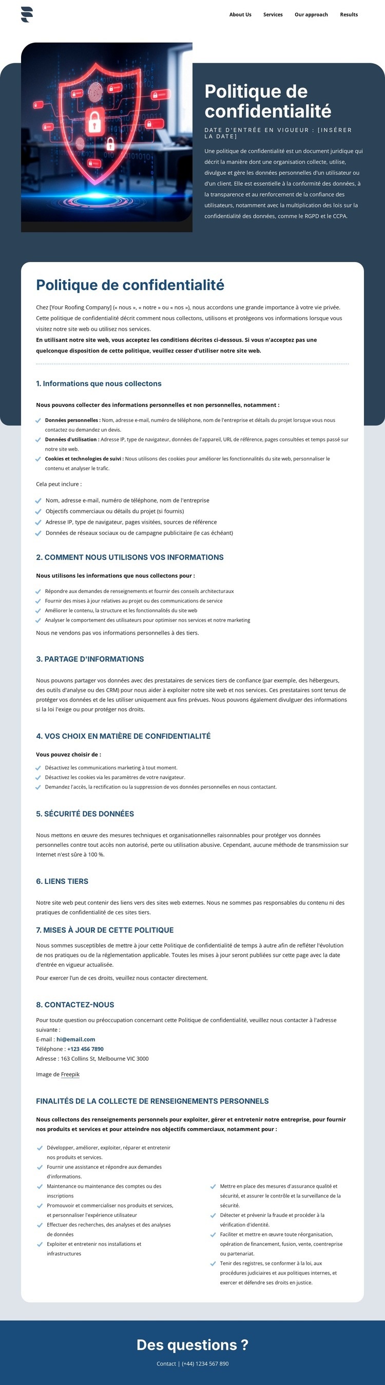 La confidentialité est importante pour nos clients Modèle