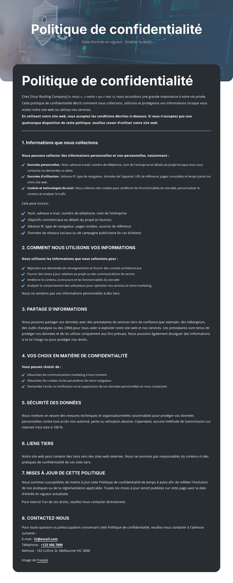 Une confidentialité sur laquelle vous pouvez compter Modèle de site Web