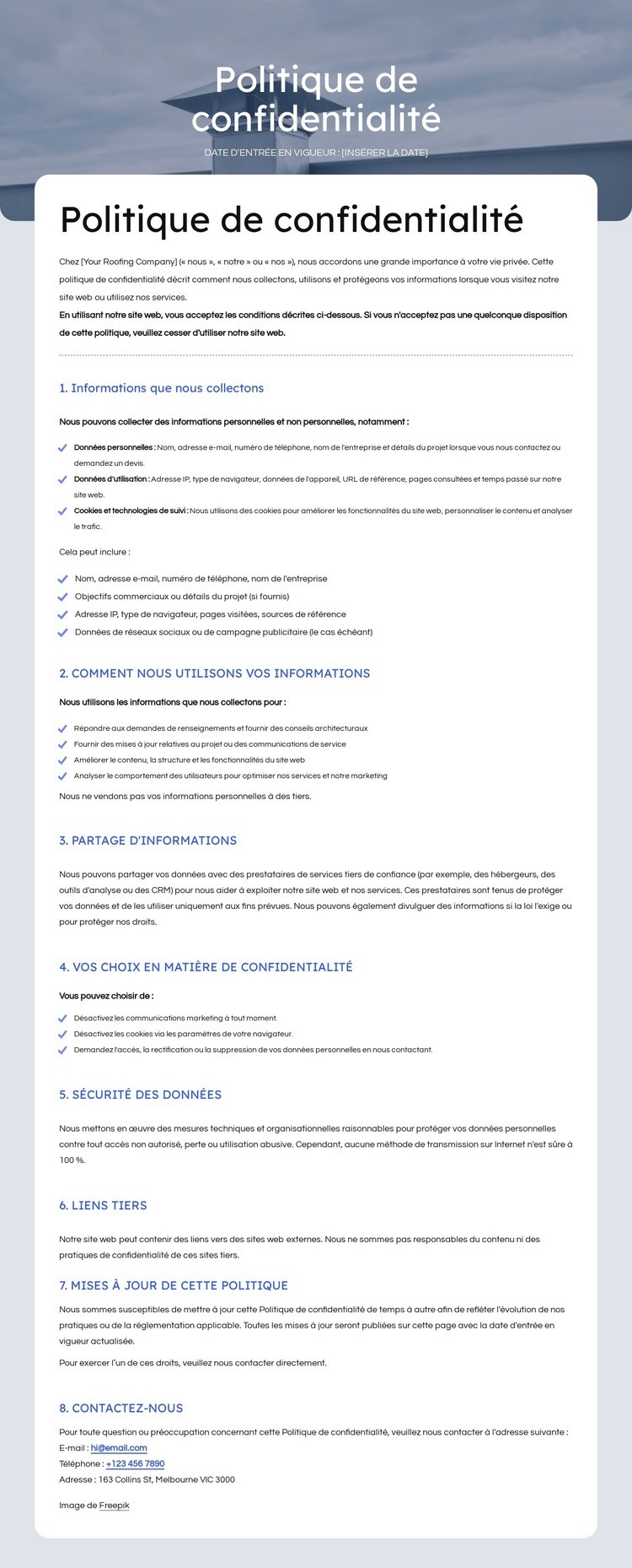 Nous respectons votre vie privée Modèle d'une page