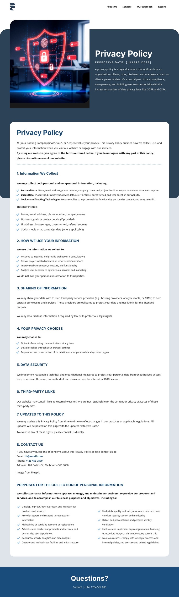 Privacy matters to our clients HTML Template