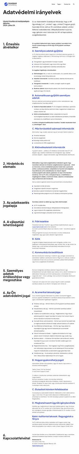 Adatvédelmi irányelvek Weboldal tervezés