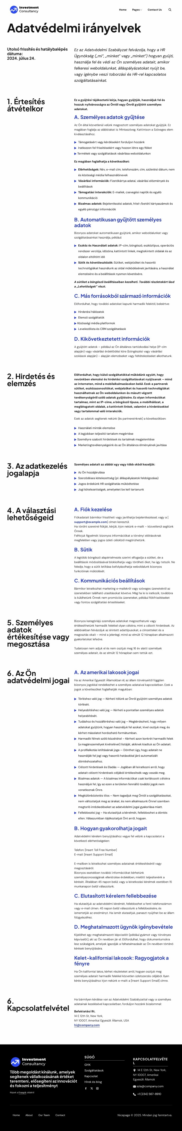 Adatvédelmi irányelvek Weboldal tervezés