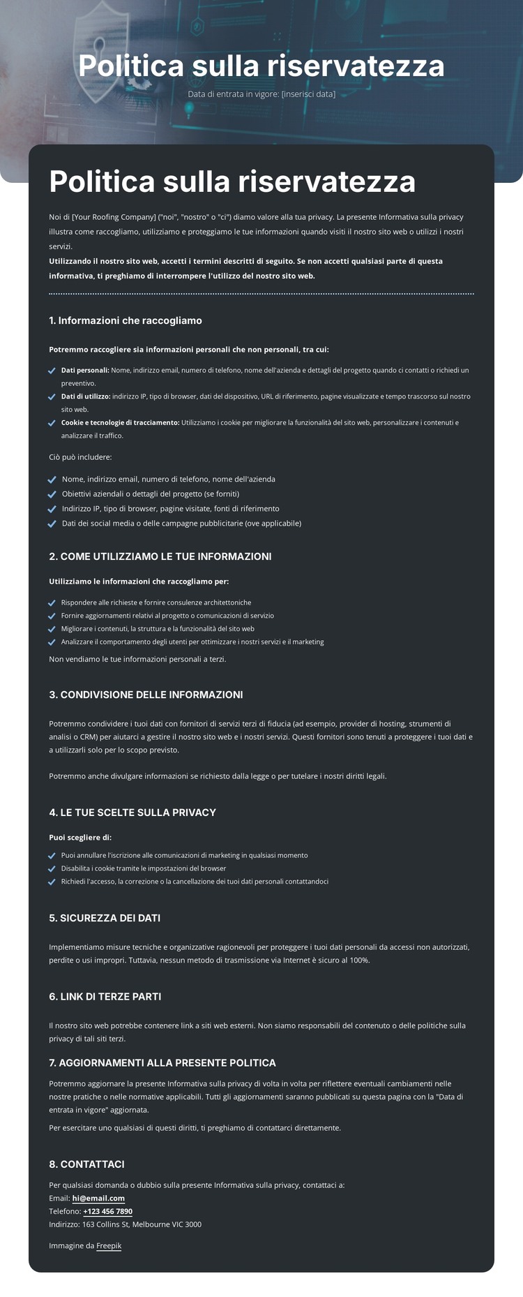 Riservatezza su cui puoi contare Modello HTML