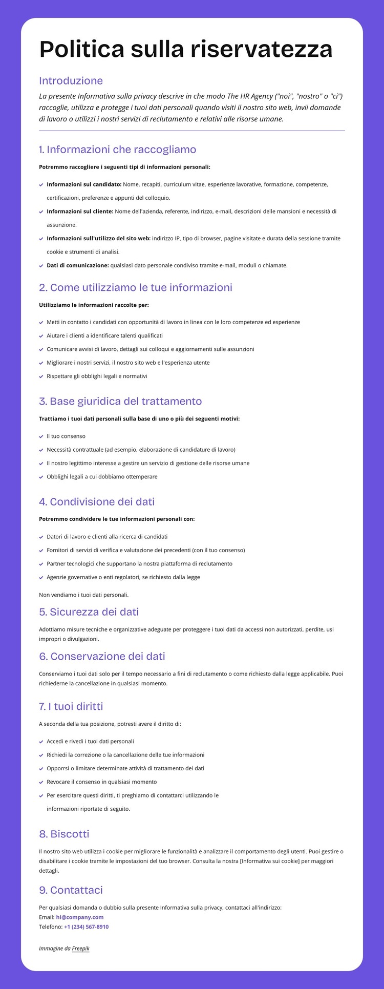 Protezione della privacy a livello aziendale Modello HTML