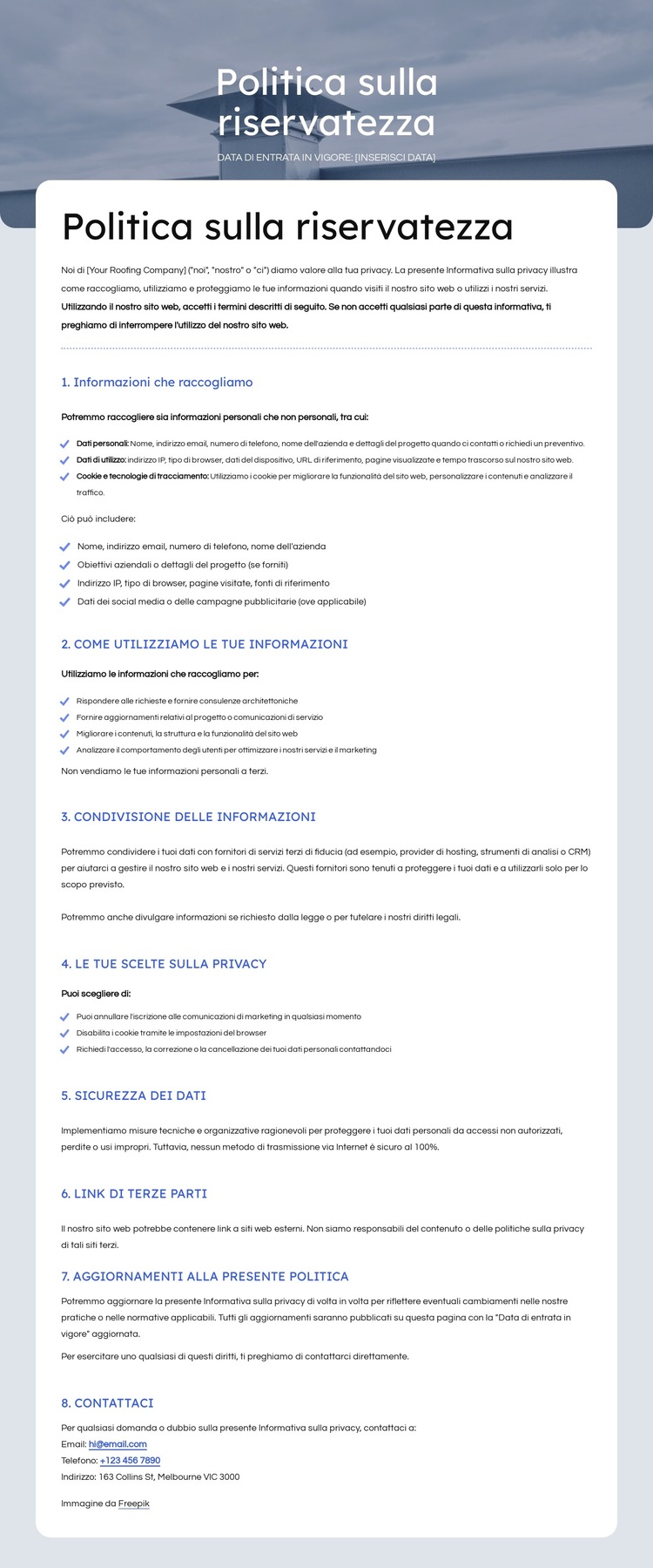 Rispettiamo la tua privacy Modello di sito Web