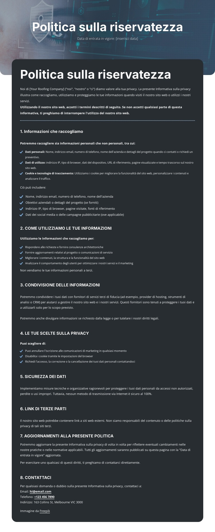 Riservatezza su cui puoi contare Modello di sito Web