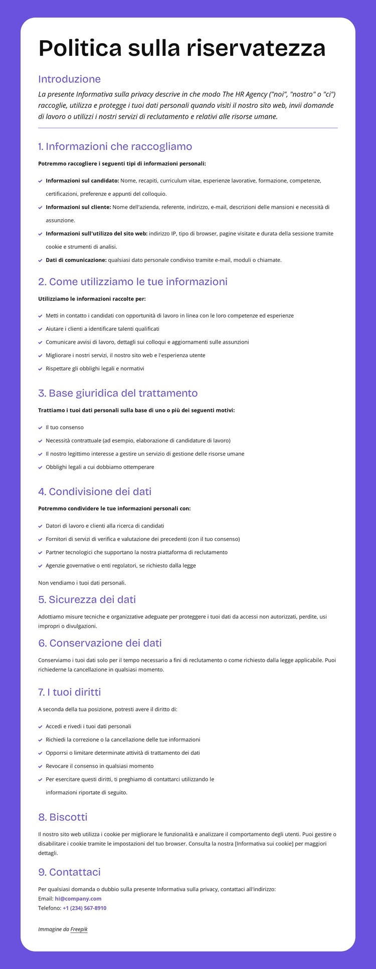 Protezione della privacy a livello aziendale Modello di sito Web