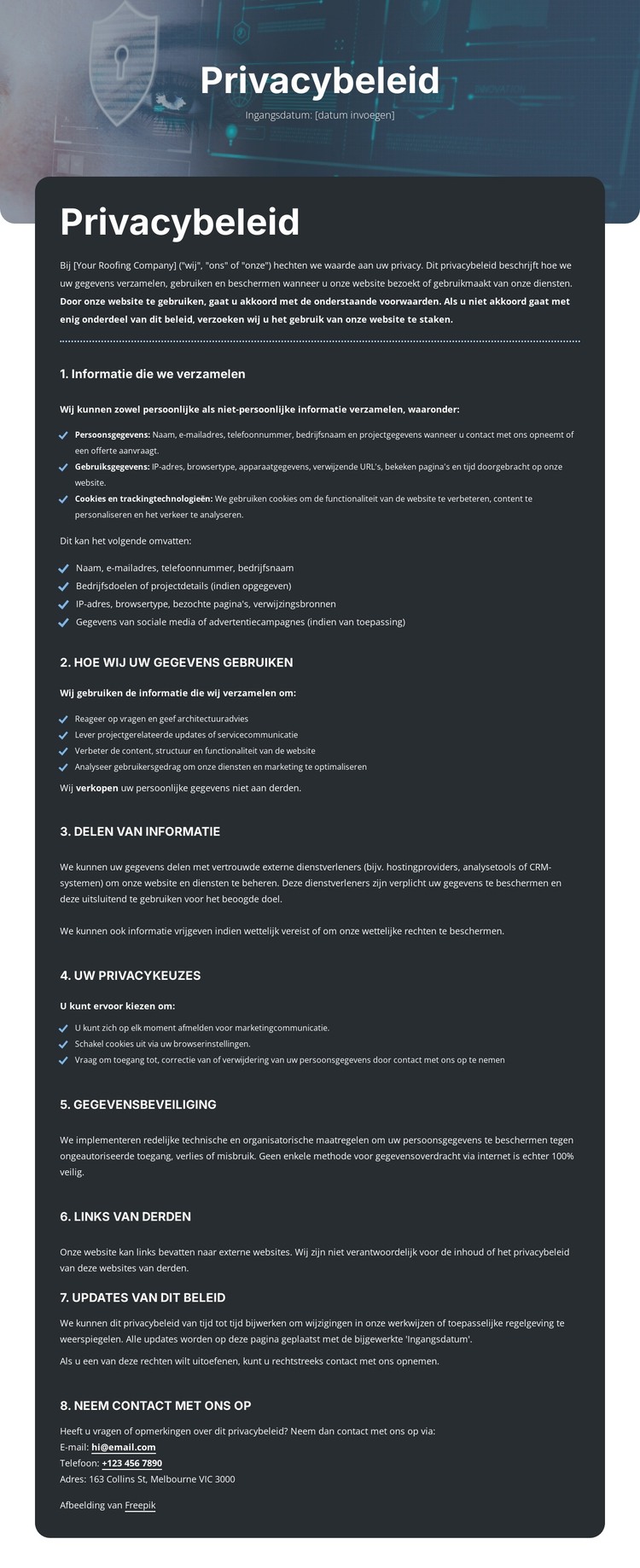 Vertrouwelijkheid waarop u kunt vertrouwen HTML-sjabloon