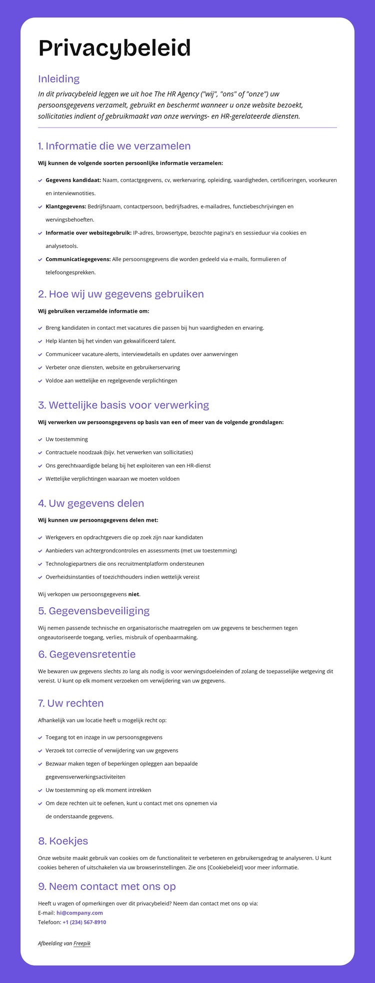 Privacybescherming op ondernemingsniveau HTML-sjabloon