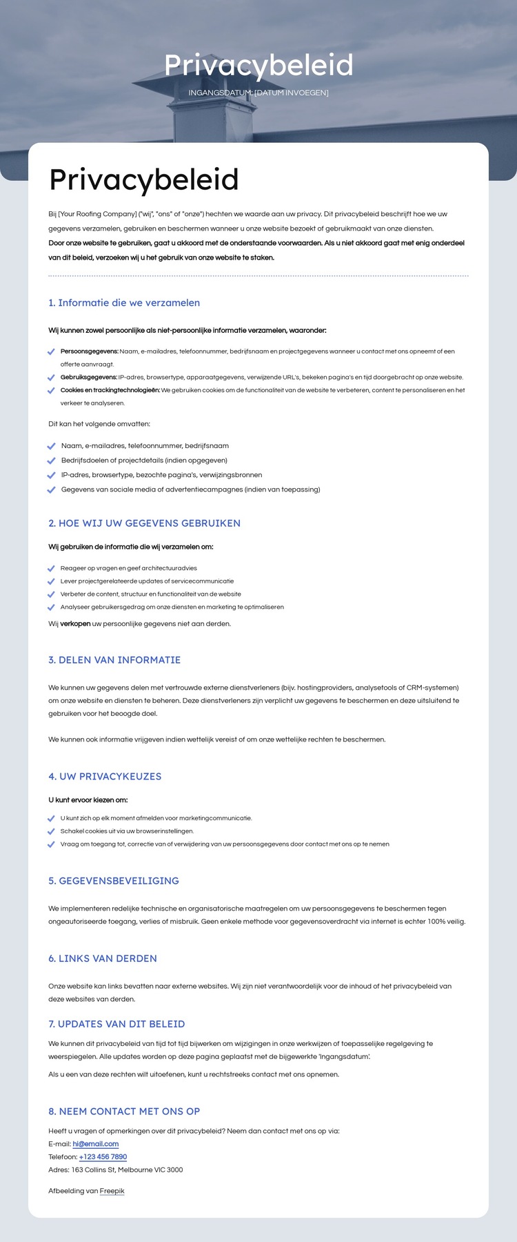 Wij respecteren uw privacy Website sjabloon