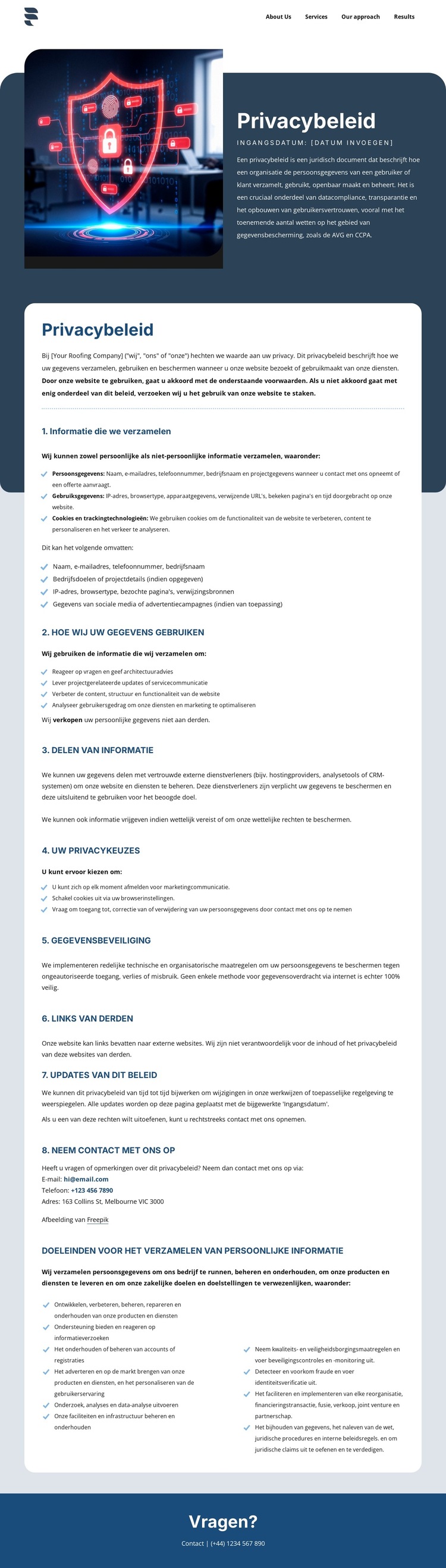 Privacy is belangrijk voor onze klanten Website sjabloon