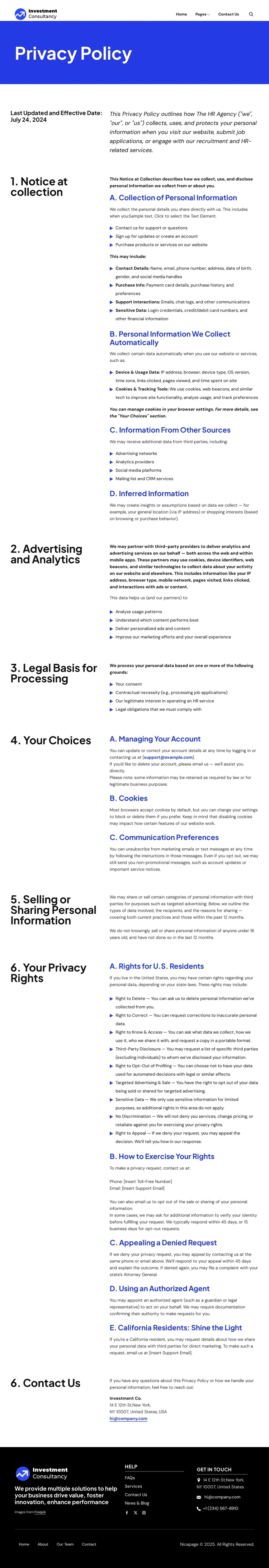 Privacy policy One Page Template