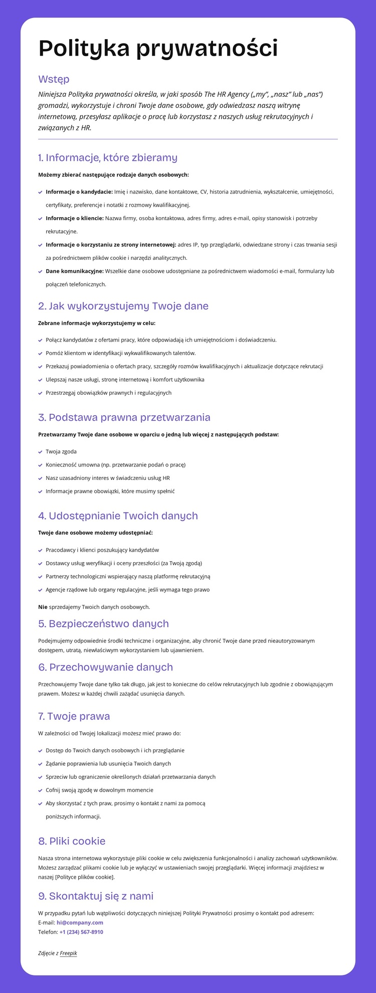 Ochrona prywatności na poziomie przedsiębiorstwa Motyw WordPress