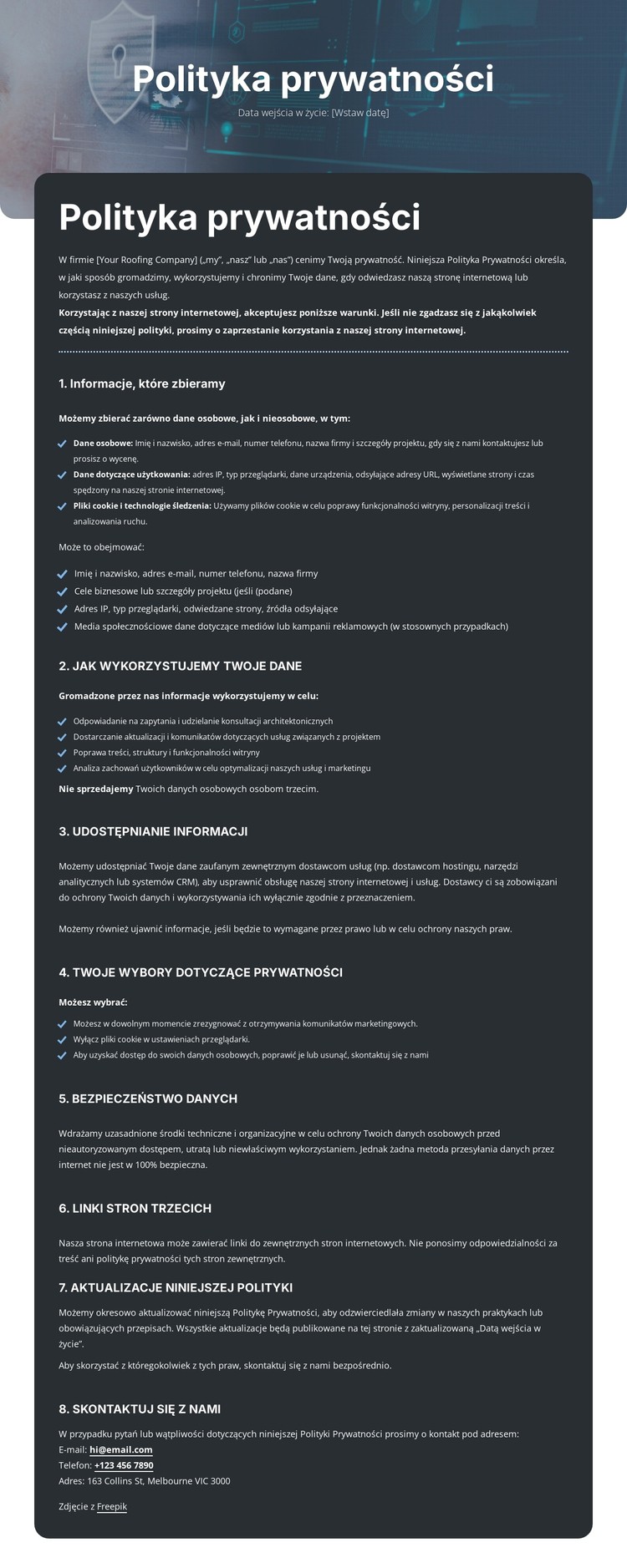 Poufność, na którą możesz liczyć Szablon CSS