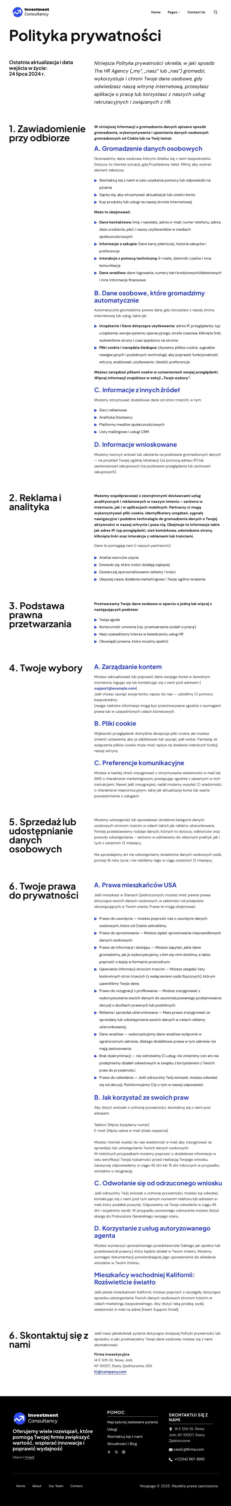 Polityka prywatności Szablon CSS