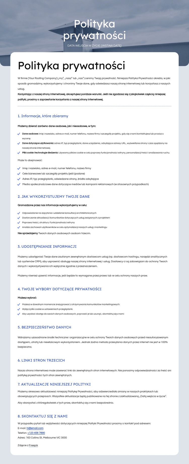 Szanujemy Twoją prywatność Szablon HTML