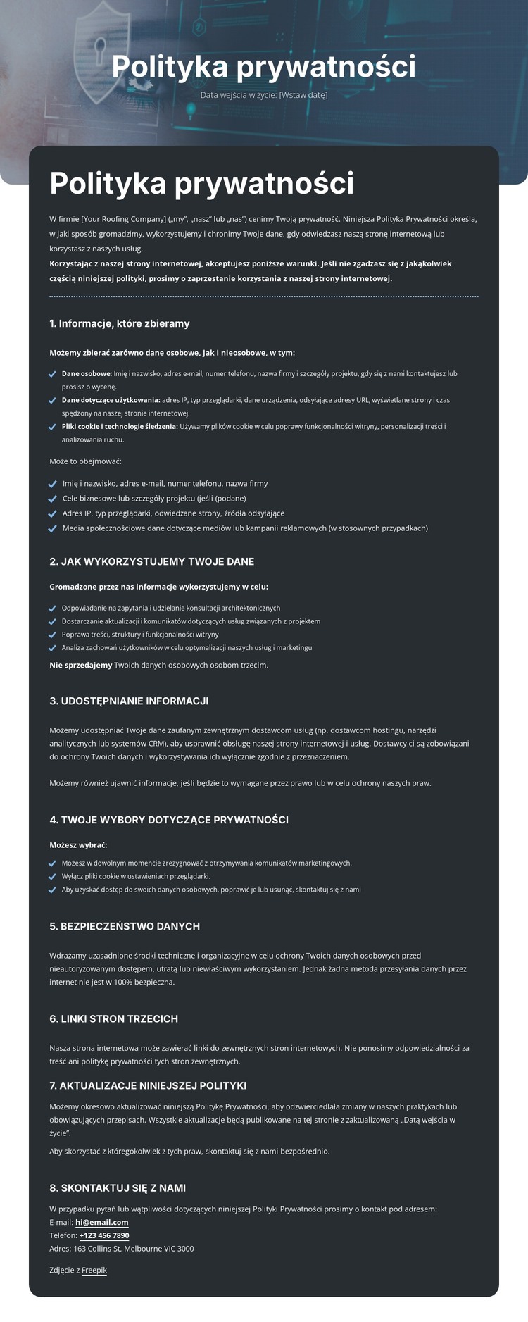 Poufność, na którą możesz liczyć Szablon HTML